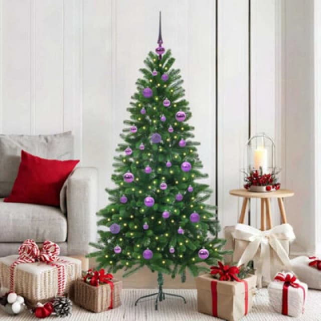 vidaXL Christmas Tree with 150 LEDs, Lilac Balls with Stand Green 150cm PE, Green 3396324