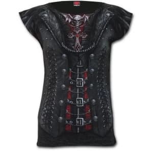 Gothess Wrap Allover Cap Sleeve Womens Medium Short Sleeve Top - Black