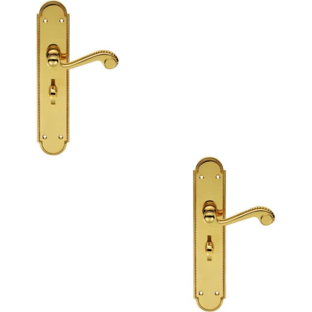 Loops 2x PAIR Beaded Pattern Handle on Bathroom Backplate 249 x 50mm Polished Brass Metallics