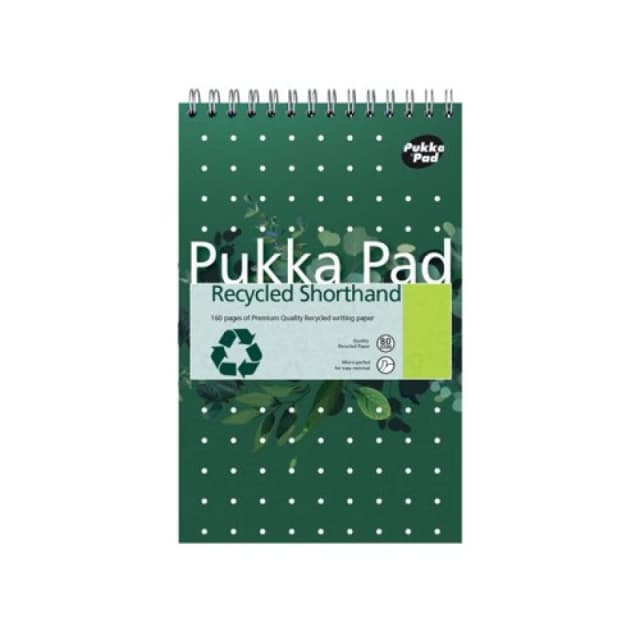 Pukka Pad Recycled Shorthand Jotta Pad Wirebound 80gsm Ruled 160 Pages 128x203mm Green (3 Pack) RCSHRT160