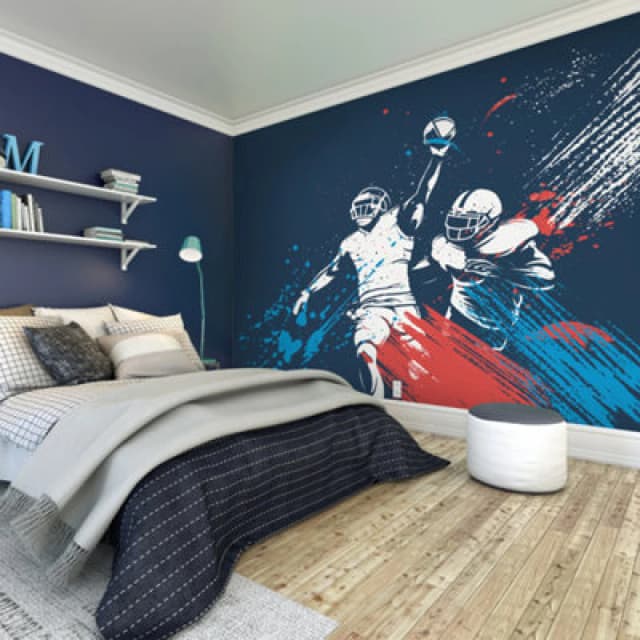 Origin Murals American Footballers Paint Splash Blue Paste The Wall Mural 350Cm Wide X 280M High