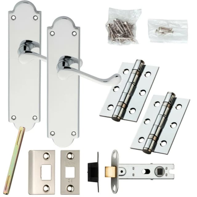 Loops Door Handle & Latch Pack Chrome Victorian Scroll Lever Backplate 205 x 49mm Multi