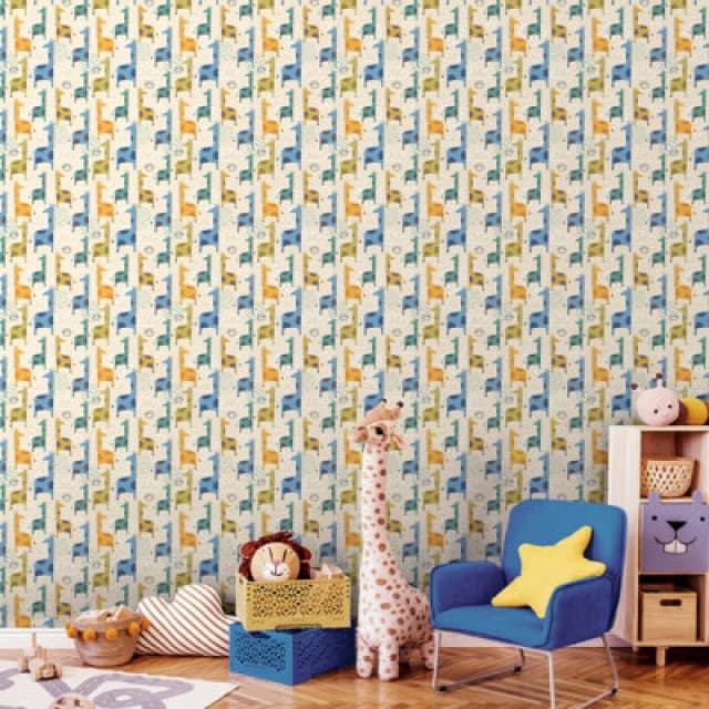 Hoopla Walls Giraffe Friends Denim Mix 10M Wallpaper