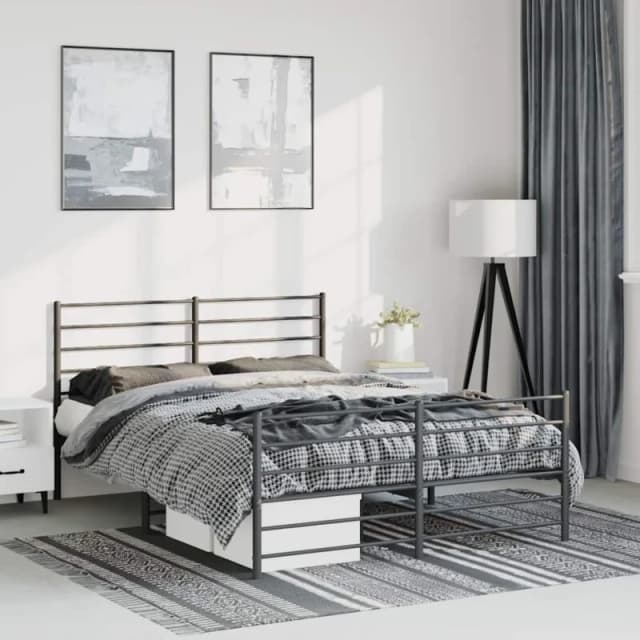 JINLEFU Metal Bed Frame without Mattress with Footboard Black 150x200cm vidaXL JRVDZX-352339_FR