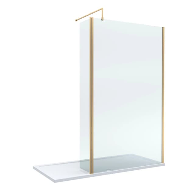 Balterley 8mm Glass Wetroom Screen, Return Brushed Brass and Tray 1700 x 900mm Bronze