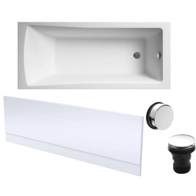 Balterley Square Single Ended Bath Front Panel and Chrome Waste 1700 x 700mm Silver