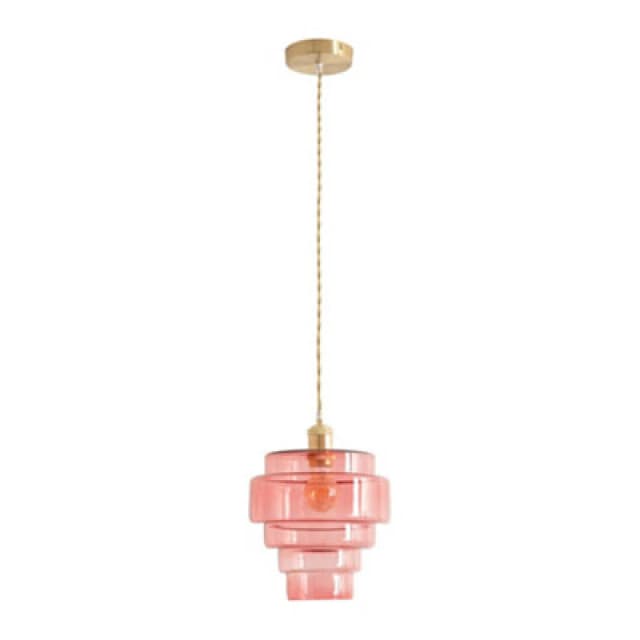 ValueLights ValueLights Lane Glass 5 Tier Shade Brushed Gold Single Ceiling Pendant Light in Bright Pink Bright Pink One Size Unisex 5059406062780