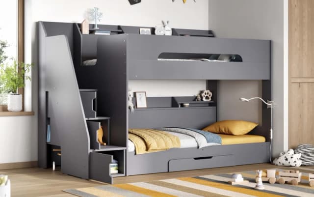 Flair Slick Staircase Bunk Bed with Storage in Grey Size: Single Grey Unisex Single