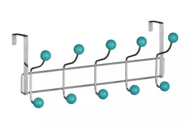 Premier Housewares Over Door Hanger, 10 Ball Hooks Door Hanger, Space-Saving Door Hanger for Living Room and Hallway Turquoise