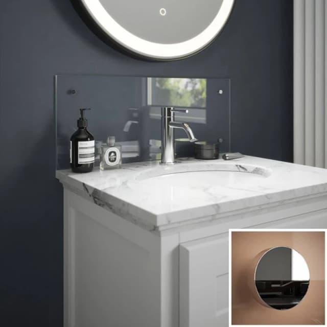 Clear Glass Bathroom Splashback With Chrome Caps 250 X 500 X 4Mm, Clear SB54755