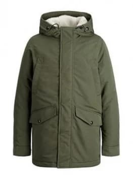 Jack & Jones Junior Boys Water Repellent Hooded Parka - Olive