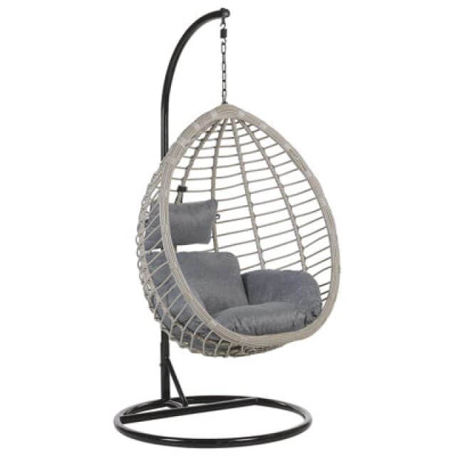 Beliani Hanging Chair With Stand Tollo Pe Rattan Grey