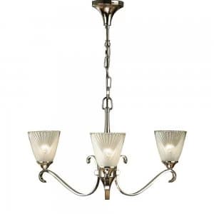 3 Light Multi Arm Ceiling Chandelier Clear Glass, Polished Nickel, E14