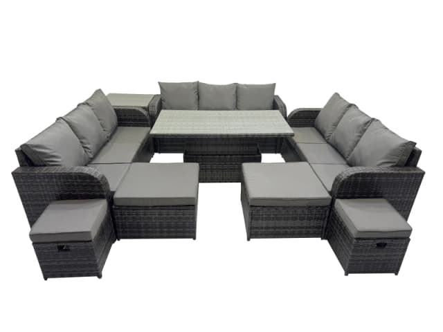 Fimous Rattan Garden Furniture Dining Set 13-seater with Side Table in Dark Grey Dark Grey Unisex