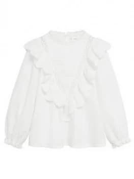 Mango Girls Frill Detail Long Sleeve Blouse - White