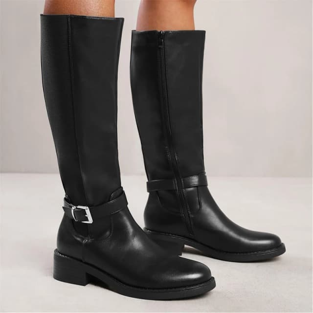 Wheres That From Buckle Detail Knee High Boots Black Pu female 5