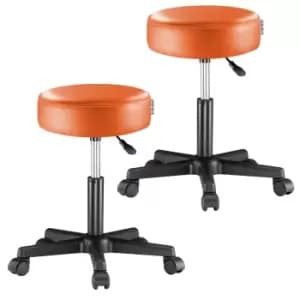 2 Pcs Stool with Wheels Orange Faux Leather