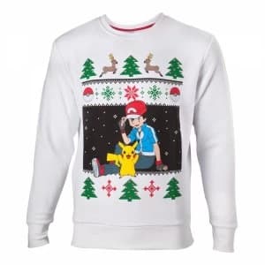Pokemon Mens Ash & Pikachu Large Christmas Jumper