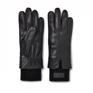 Ugg UGG Knit Cuff Leather Gloves Ladies - Black