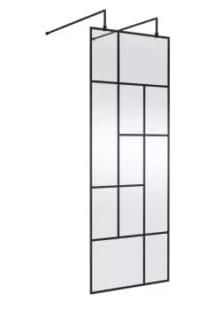 Hudson Reed 760mm Abstract Frame Wetroom Screen With Support Bars - Matt Black