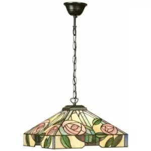 Tiffany Glass Hanging Ceiling Pendant Light Bronze & Square Rose Shade i00156