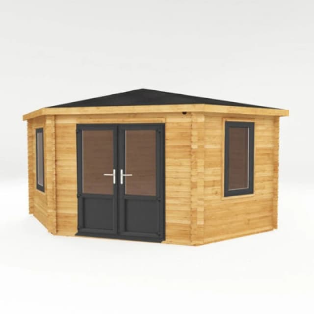 Mercia 4 X 4 M Corner Cabin With Upvc Windows And Doors - 44mm - Timber - L415.1 X W409.3 X H286.8cm - Brown