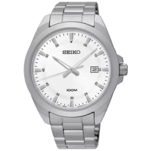 Seiko Classic Quartz White Dial Silver Stainless Steel Bracelet Mens Watch SUR205P1