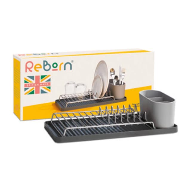 ReBorn Recycled Versatile Made in Britain 6 Plates Compact Draining Rack Dark Grey unisex