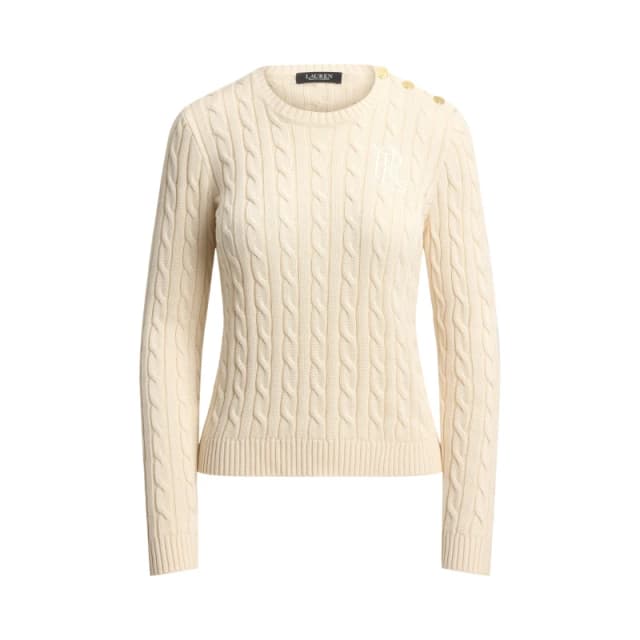 Lauren by Ralph Lauren Button-Trim Cable Knit Jumper - Cream Cream 10