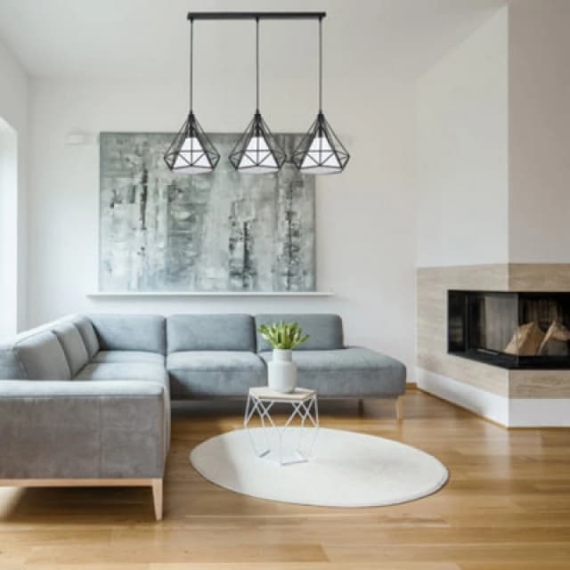 Milagro Triangolo Pendant Lamp Stylish Hand Made Industrial Chic Matt Black With Delicate White Fabric Shades