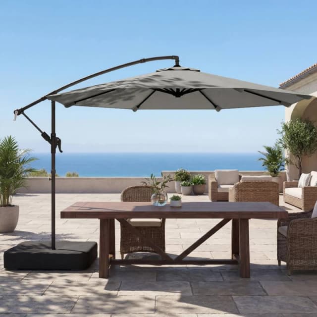 OUTSUNNY 3m Garden Cantilever Parasol with Sandbag, 360° Rotation in Grey Size: 3m Grey Unisex 3m