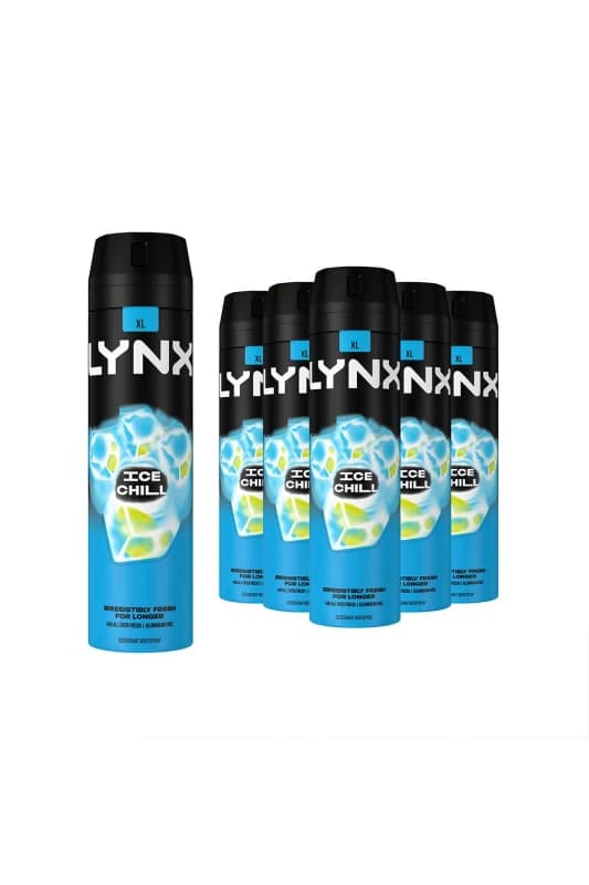 Lynx XL Ice Chill 48H Fresh 'Body Spray' Deodorant, 6x200ml Blue male