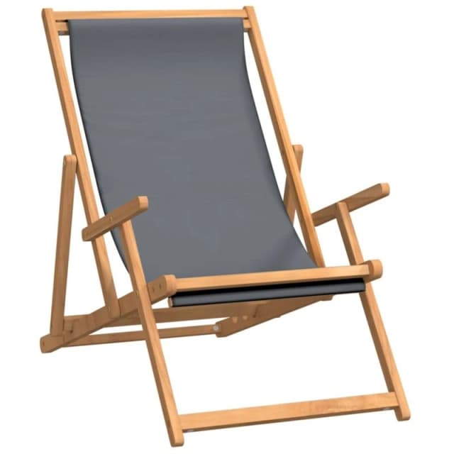 VIDAXL Folding Beach Chair Solid Wood Teak Grey Vidaxl 8720286766712