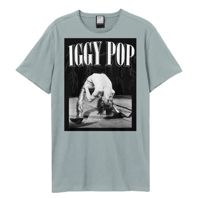 Amplified Amplified Men Pop On Stage Iggy Pop T-Shirt in Pale Blue Size: X-Small Pale Blue XS Male 5063574714662