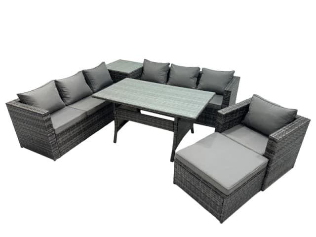 Fimous 8 Seater Garden Rattan Furniture Set with Side Table Big Stool in Dark Grey Dark Grey Unisex
