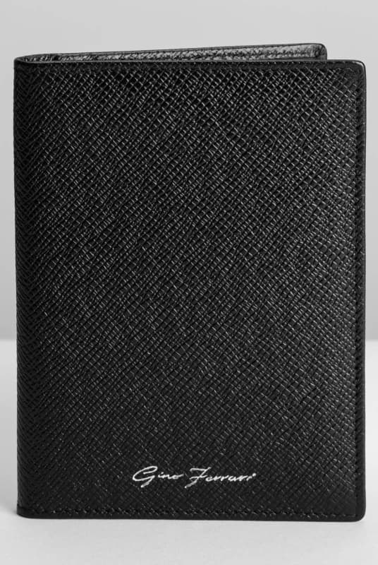 Gino Ferrari Mens Passport Travel Wallet Italian Saffiano Leather RFID Protection, Black Male One Size