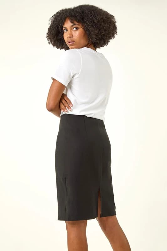 Roman Pull On Stretch Elastic Waist Pencil Skirt Black