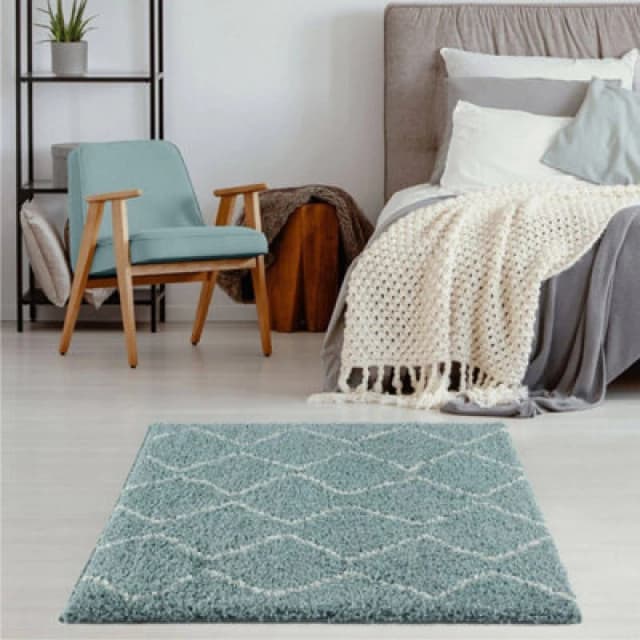 THE RUGS Soft Moroccan High Pile Shaggy Rugs & Runners Duck Egg Blue Living Room Size: 120cm x 120cm Duck Egg Blue Unisex 120cm x 120 cm