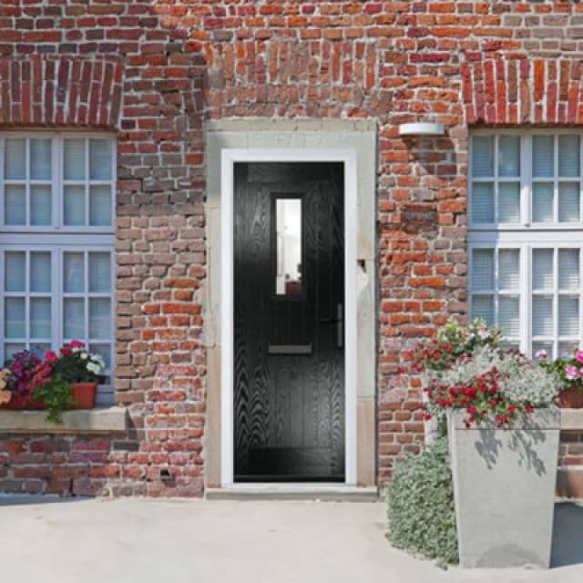 Lacerta Composite Door Sunningdale Black 920mm X 2090mm Open In Left Hand Clear Glass 10 Year Guarantee - Free Delivery & Smart Lock
