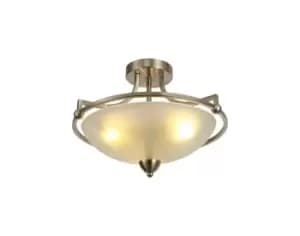 Semi-Flush Bowl Ceiling, 3 Light E27, Satin Nickel, Frosted Glass
