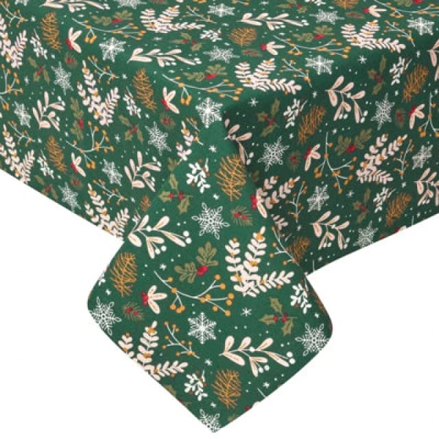 Homescapes Festive Forest 100% Cotton Round Green Christmas Tablecloth 178 Cm