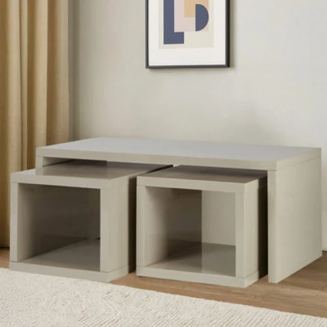 Premier Housewares Interiors by Premier Coffee Table with Space-Saving Nesting Tables, Grey Coffee Tables, Contemporary Wooden Coffee Table Set Grey