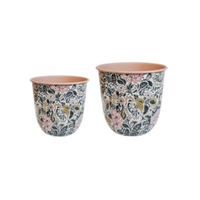 Ivyline Set Of 2 Vintage Floral Patterned Pink Metal Flower Pots (Set 2)
