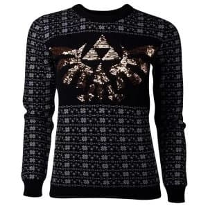 Nintendo - Glitter Tri-Force Christmas Womens Large Sweater - Black