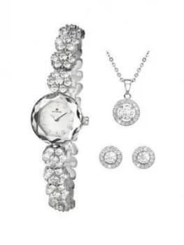 Accurist Silver Dial Crystal Set Cocktail Watch With Matching Necklace And Earrings Gift Set