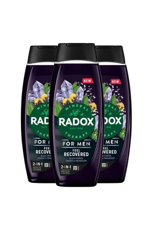 Radox Mens 3x Mineral Therapy Feel Recovered 2in1 'Shower Gel' & Shampoo for Men, 450ml in Black Male