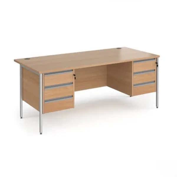 Contract 25 Office Desk Rectangular Desk 1800mm With Double Pedestal Beech Top With Silver Frame 800mm Depth Contract 25 CH18S33-S-B Beech CH1
