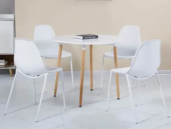 Seconique Lindon Dining Table and 4 White Dining Chairs