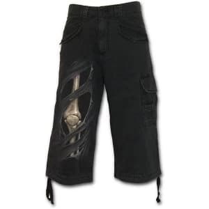 Bone Rips Mens Large 3/4 Long Vintage Cargo Shorts - Black