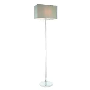 Owen Rectangular Floor Lamp Chrome Plate, Grey Fabric Shade With USB Socket